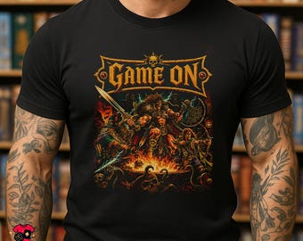 GAME ON T-Shirt | Warhammer Quest Inspired Retro Board Game Tee | Fantasy Dungeon Crawler Gamer Shirt | Black Unisex Tee
