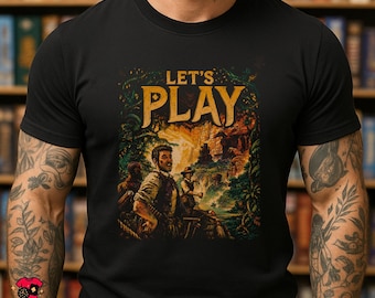 LET'S PLAY T-Shirt | Lost Ruins of Arnak Inspired Retro Board Game Tee | Adventure Strategy Gamer Shirt | Black Unisex Tee