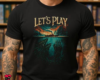 LET'S PLAY T-Shirt | Sleeping Gods Inspired Retro Board Game Tee | Fantasy Adventure Gamer Shirt | Black Unisex Tee Gift