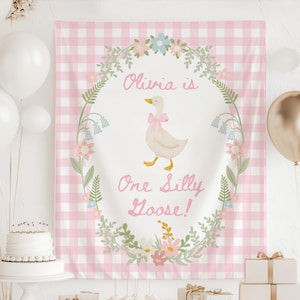 ONE Silly Goose Banner, Vintage Silly Goose Backdrop, One Silly Goose Backdrop, Silly Goose 1st Birthday Tapestry, Gingham Goose Birthday