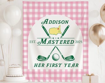 She Mastered Her First Year Banner, Golf 1st Birthday Backdrop, Mastered Her 1st Year Decorations, Pink Golf 1st Birthday Decorations