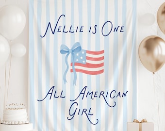 All American Girl First Birthday Banner, American 1st Birthday Backdrop, Red White Blue Baby Girl Party Decoration, Patriotic 1st Birthday