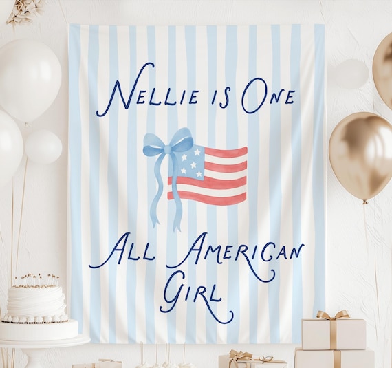 All American Girl First Birthday Banner, American 1st Birthday Backdrop, Red White Blue Baby Girl Party Decoration, Patriotic 1st Birthday