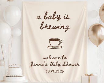 A Baby is Brewing Banner, Coffee Baby Shower Decorations, Minimalist Baby Shower Backdrop, Cafe Baby Shower Decor