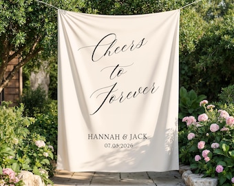 Prost auf immer Banner, Stoff Verlobung Banner, Hochzeit Banner, Prost auf immer Zeichen, personalisierte Hochzeit Kulisse