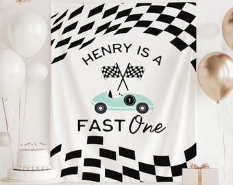 Fast ONE Birthday Banner, Race Car 1st Birthday Backdrop, Race Car 1st Birthday Decorations, Custom Race Car Theme Birthday Sign