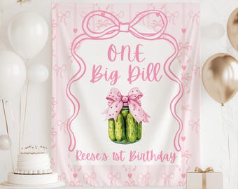 Pancarta de One Big Dill, letrero de cumpleaños con temática de pepinillos, fondo de pepinillos para primer cumpleaños, decoración de cumpleaños con pepinillos, primer cumpleaños divertido
