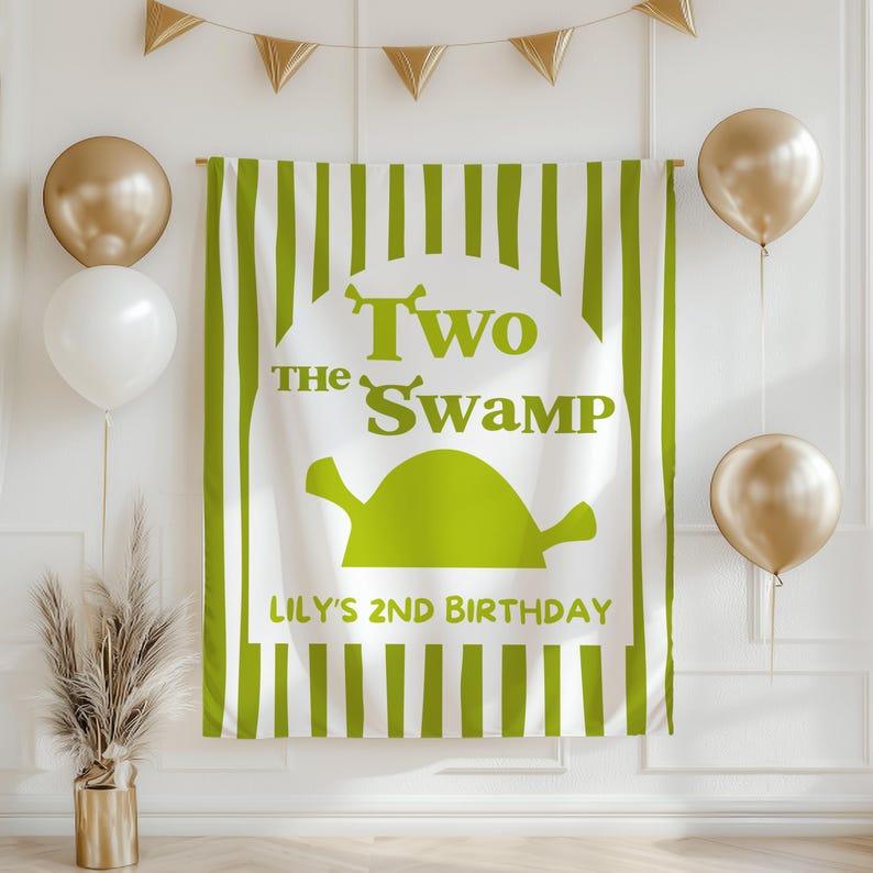 Swamp themed second birthday backdrop for toddler boy or girl