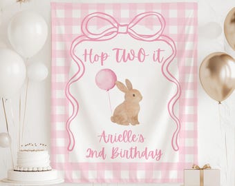 Hop TWO It Banner, Bunny 2nd Birthday Decorations, Some Bunny is TWO Backdrop, Spring 2nd Birthday Party Sign, Easter Second Birthday