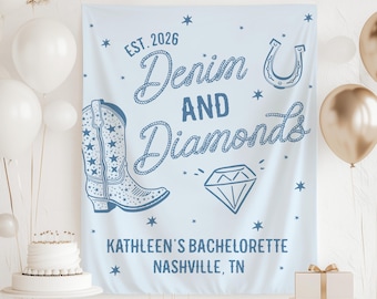 Denim and Diamonds Banner, Denim and Diamonds Bachelorette Backdrop, Denim Bachelorette Party Decor, Nashville Bachelorette Sign