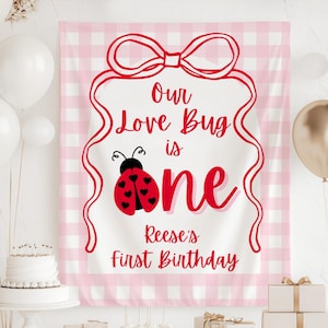 Our Love Bug is ONE Banner, Ladybug 1st Birthday Backdrop, Love Bug Birthday Party Decorations, Little Lovebug First Birthday Sign