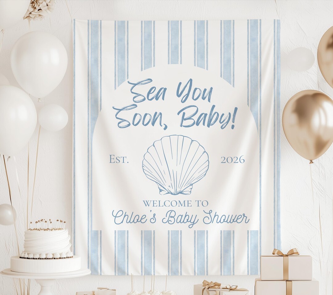 Sea You Soon Baby Shower Banner, Seashell Baby Shower Backdrop, Coastal ...