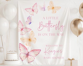 A Little Butterfly is On The Way Baby Shower Banner, A Little Butterfly is On Her Way Backdrop, Butterfly Baby Shower Welcome Sign