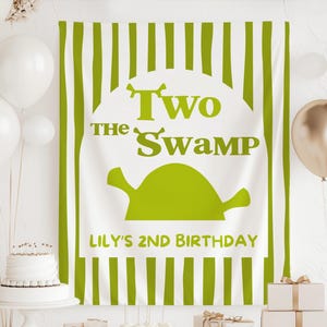 Two the Swamp birthday banner green ogre themed second birthday backdrop