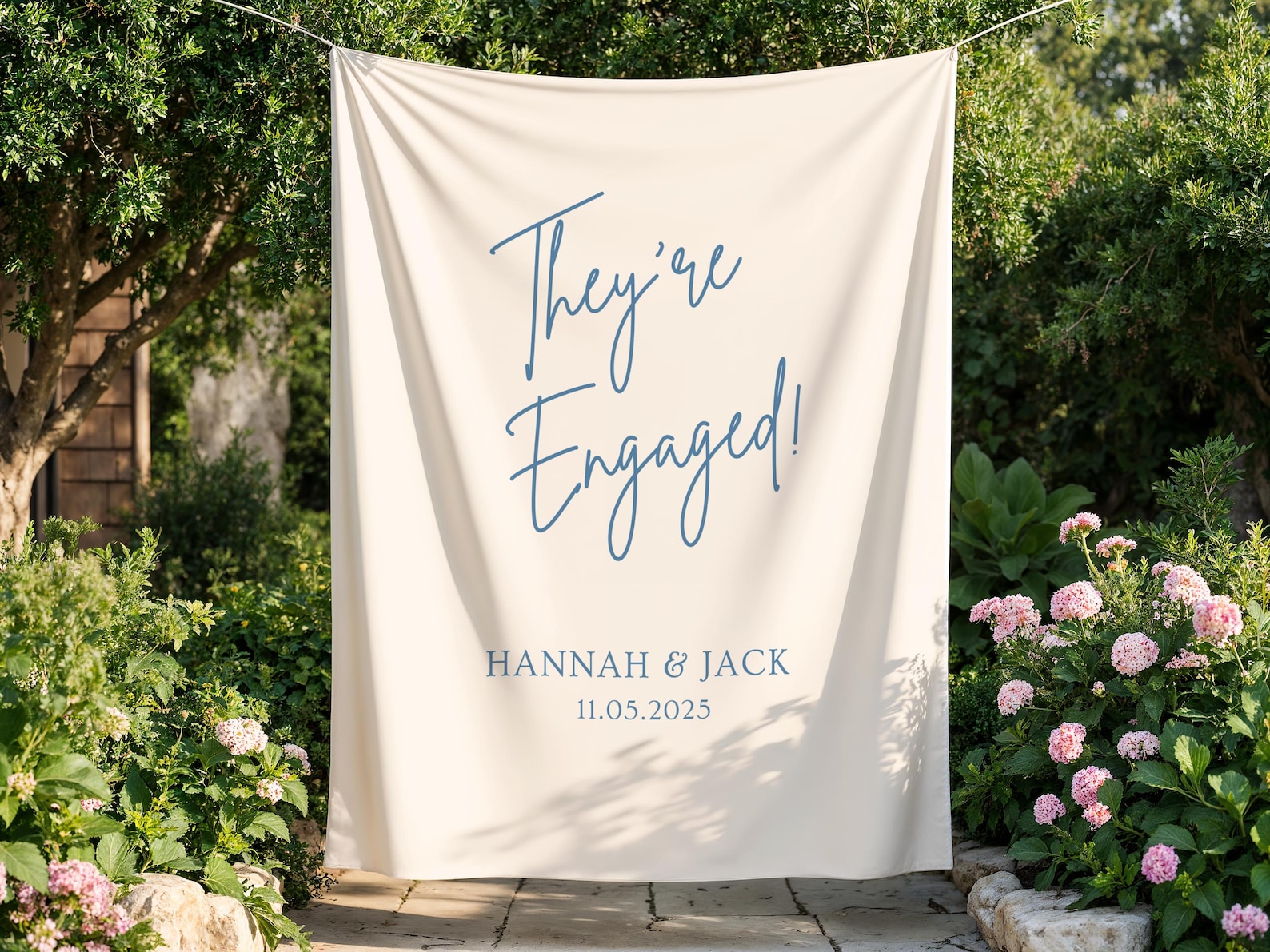 Engaged Sign On String They're Engaged Banner, Custom Engagement Banner, Engagement Party ...