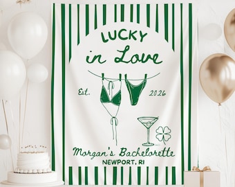 Lucky in Love Bachelorette Banner, St. Patricks Day Bachelorette Decor, St. Patty's Bachelorette Sign, Lucky in Love Bachelorette Green
