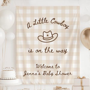 Banner "Um Pequeno Cowboy Está a Caminho", Decoração para Chá de Bebê com Tema de Cowboy, Placa de Boas-Vindas para Chá de Bebê com Tema de Cowboy, Tapeçaria para Chá de Bebê com Tema do Oeste Americano