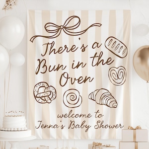 Theres a Bun in the Oven Banner, Bun in the Oven Baby Shower Decor, Cinnamon Bun Baby Shower Backdrop, Bakery Baby Shower Decorations