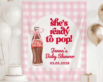 Banner "Está lista para estallar", decoraciones para baby shower "Está lista para estallar", letrero para baby shower con temática de refresco, telón de fondo "Está a punto de estallar"
