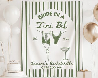 Banner de Novia en Tini Bit, Decoración de Despedida de Soltera de Novia en Tini Bit, Fondo de Despedida de Soltera con Martini, Tapiz de Despedida de Soltera en Bikini