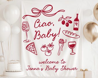 Banner de "Ciao Baby", letrero para baby shower de "Ciao Baby", fondo para baby shower italiano, decoraciones para baby shower con temática italiana, letrero de "Ciao Bambino"