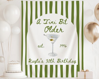 Ein etwas älteres Banner, Martini-Geburtstagskulisse, Dirty Martini-Geburtstagsdekor, benutzerdefiniertes Meilenstein-Geburtstagsschild, Espresso Martini-Schild