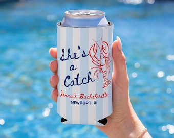 Shes A Catch Can Coolers, She's A Bach Bachelorette Favor Lobster Bachelorette Cozies, Coastal Bachelorette Can Cooler