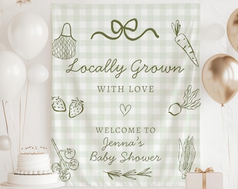 Locally Grown Baby Shower Banner, Farmers Market Baby Shower Sign, Market Themed Shower Decor, Vegetable Baby Shower Tapestry
