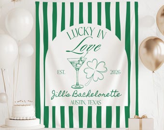 Banner "Suerte en el amor", telón de fondo para despedida de soltera del Día de San Patricio, decoración de trébol para despedida de soltera, letrero para despedida de soltera irlandesa