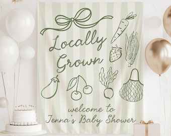 Locally Grown Banner, Farmers Market Baby Shower Backdrop, Market Themed Baby Shower Decorations, Little Sprout Baby Shower Sign