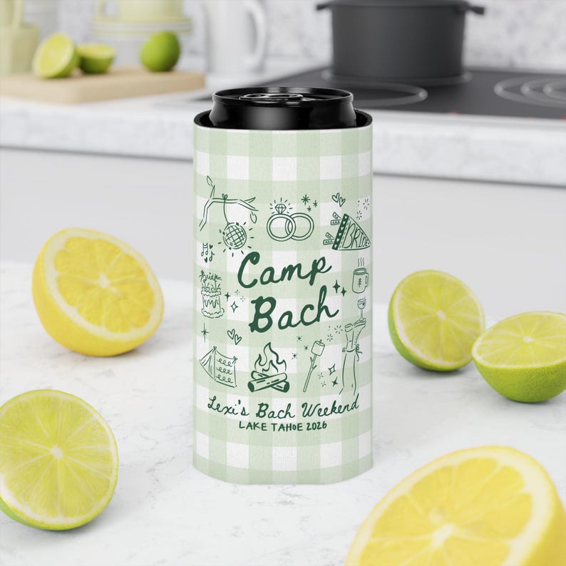 camp bachelorette can cooler favors custom bride weekend camping drink sleeves