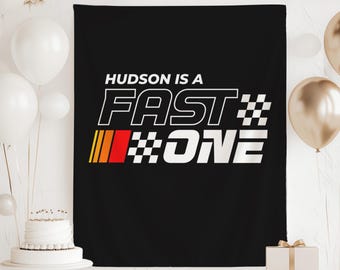 Fast One Race Car Banner, Race Track 1st Birthday Backdrop, Checkered Flag Birthday Decorations, Custom 1st Birthday Banner Racer