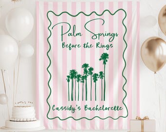 Banner "Antes de los Anillos" de Palm Springs, telón de fondo para despedida de soltera en Palm Springs, decoraciones para despedida de soltera en Palm Royale, tapiz personalizado de Palm Springs