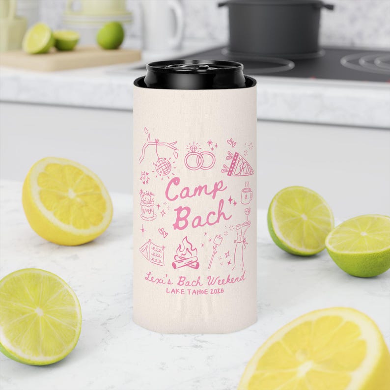 glamping bachelorette can coolers camp bach party drink sleeve favors