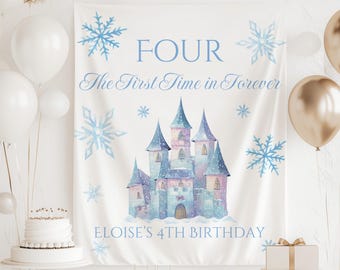 FOUR The First Time in Forever Banner, For the First Time in Forever Birthday Backdrop, 4th Birthday Banner, Princess 4th Birthday Sign