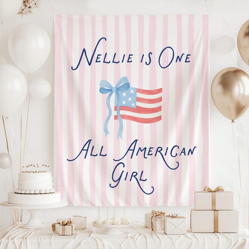 red white blue first birthday backdrop girl striped patriotic party decor