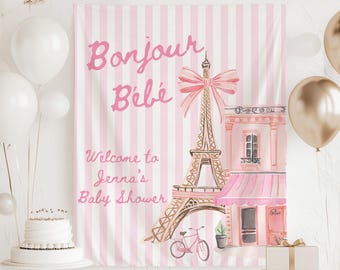 Bonjour Bébé Welcome Sign, Bonjour Bebe Baby Shower Backdrop, Parisian Baby Shower Decorations, Paris Themed Baby Shower Banner