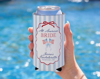 All American Bride Cozies, Red White and I Do Bachelorette Party Favors, 4th of July Bachelorette Cozies, American Themed Bach Can Coolers