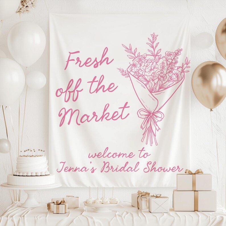 Shes off the market bridal shower sign romantic floral design