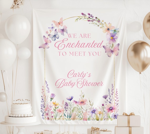 We Are Enchanted To Meet You Baby Shower Baby Shower Banner : Butterfly Shower Backdrop
