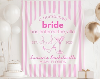 A Bombshell Bride Has Entered The Villa Backdrop, Bach Island Bachelorette Banner, Bach Island Decorations, Island Bachelorette Backdrop