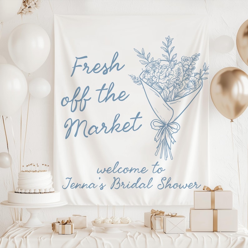 Bridal shower market decor fresh off the market banner