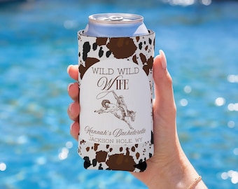 Wild Wild Wife Bachelorette Cozie, Wild Wife Bachelorette Party Favors, Cow Print Bachelorette Cozie, Custom Bachelorette Can Cooler