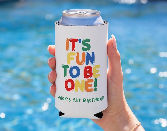 Its Fun To Be ONE Cozie, Fun To Be One Birthday Party Favors, Rainbow 1st Birthday Favor, Colorful First Birthday Decorations