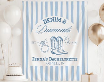 Denim and Diamonds Banner, Nashville Bachelorette Backdrop, Western Bachelorette Decorations, Custom Cowgirl Party Sign