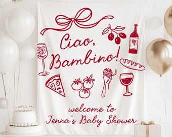 Banner de baby shower "Ciao Bambino", telón de fondo para baby shower italiano, letrero de "Ciao Bambina", decoración para baby shower con temática italiana