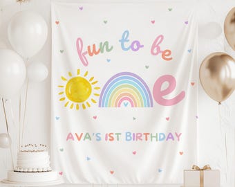Fun to be ONE Banner, Fun to be One Birthday Decorations, Rainbow 1st Birthday Banner, Custom 1st Birthday Backdrop, One is Fun Banner
