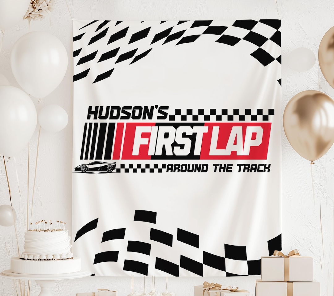 First Lap Around the Track Banner, Fast ONE Birthday Backdrop, Race Car ...