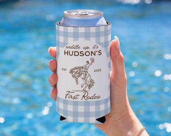 First Rodeo Can Cooler, Cowboy 1st Birthday Party Favor, Western First Birthday Cozie, Personalized Western Birthday Can Cooler