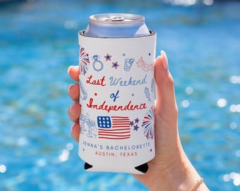 Last Weekend of Independence Cozies, Fourth of July Bachelorette Party Favors, Star Spangled Bach Can Cooler, 4th of July Bach Cozies